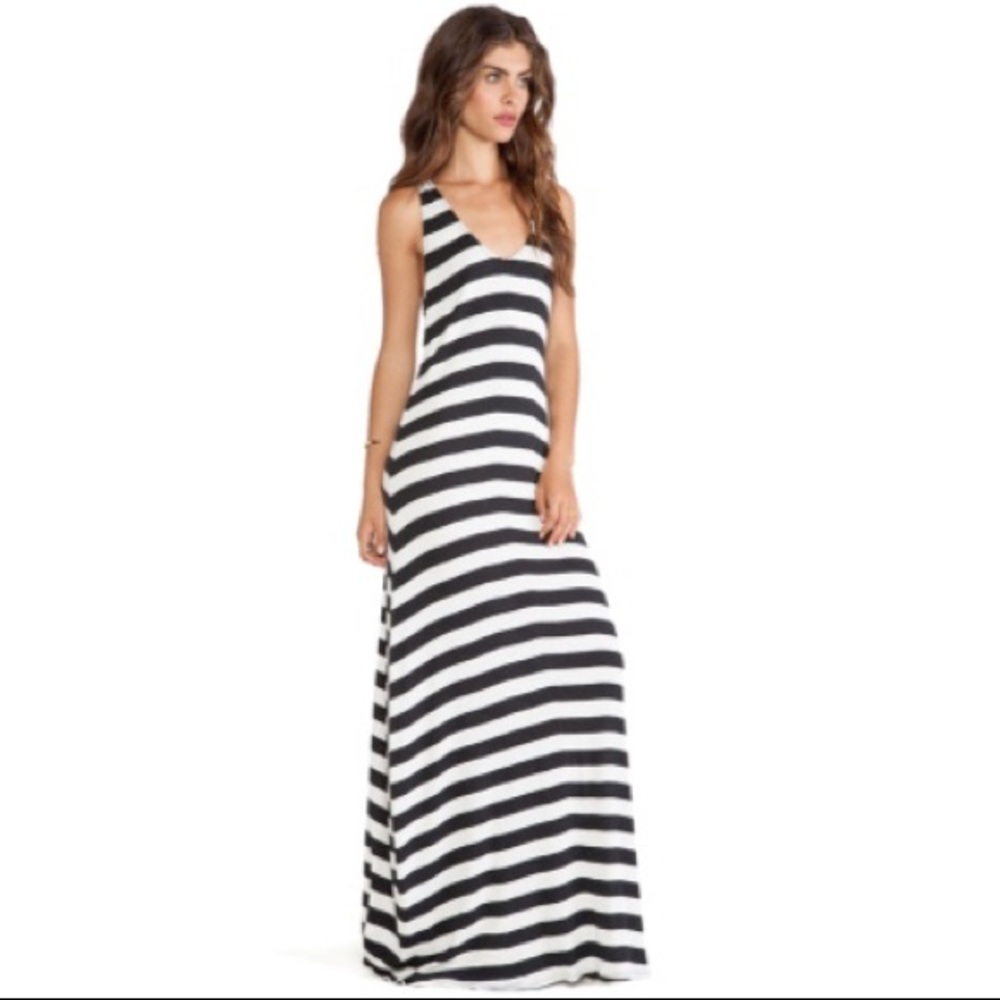 RVCA Artemesia Maxi Dress Black White Striped Sz L